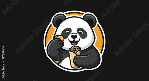 Cartoon panda eating food illustration