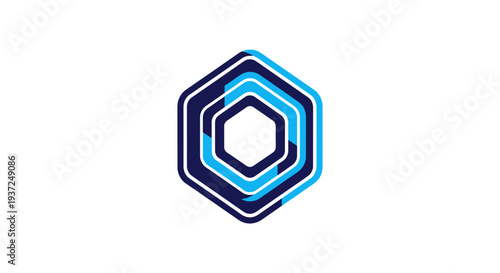 Abstract Geometric Hexagon Logo Design in Blue and White Colors on Isolated White Background
