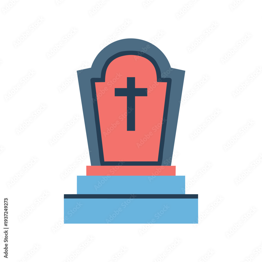 Fototapeta premium 3D red cross gravestone memorial icon isolated on blue background
