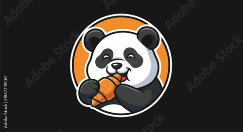 Cartoon panda eating food illustration