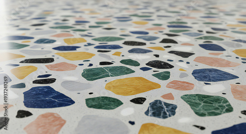 Vibrant terrazzo floor with colorful stones and modern design