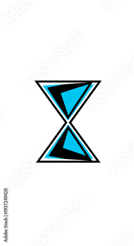 Abstract Geometric Hourglass: Modern Time Concept with Blue and Black Triangles on White