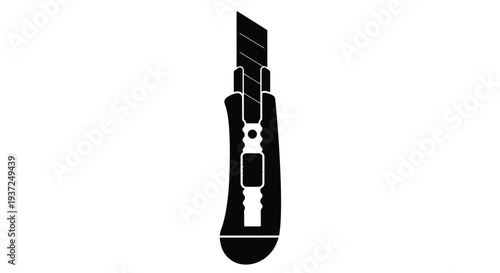 A stark black silhouette of a utility knife on white background