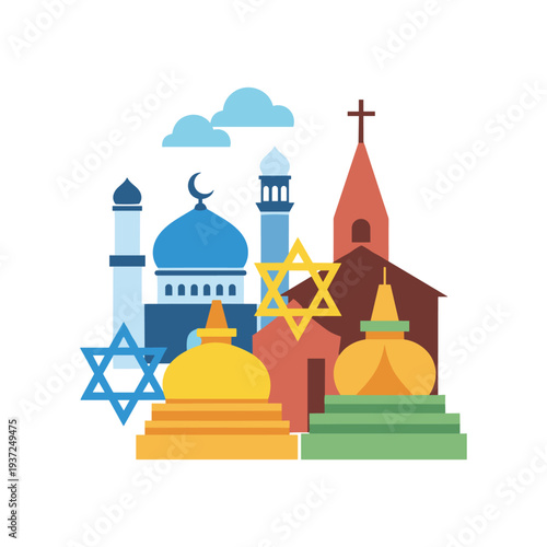 World religions symbols set flat design vector illustration diverse faiths spirituality unity