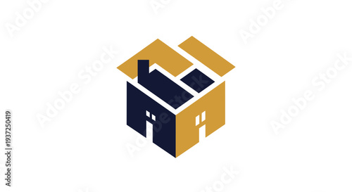 Abstract Geometric House Logo Design With Modern Colors and Minimalist Style