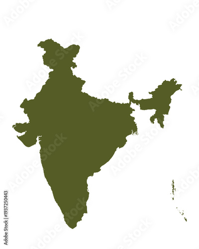 Map of Indiia, sign silhouette. World Map Globe. Vector Illustration isolated on white background. Asian continent.