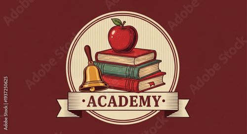 Educational Academic Logo with Books and Apple.