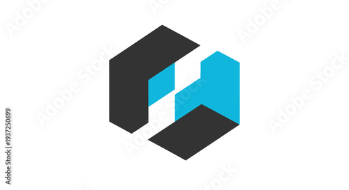 Abstract Geometric Logo Design Concept in Modern Blue and Black Tones, Isolated on White