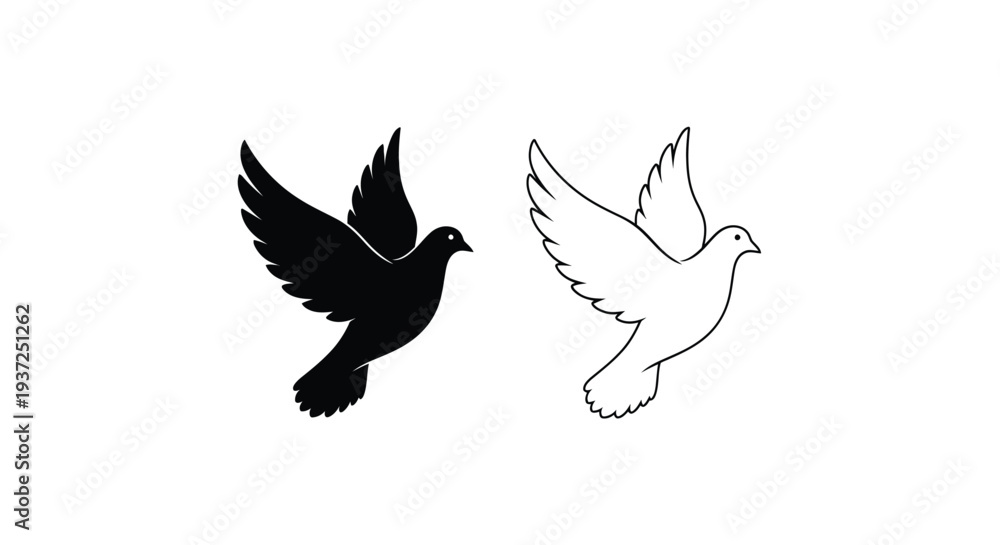 Obraz premium Two birds in flight one dark and one light striking silhouette