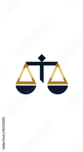 Abstract Geometric Law Symbol Depicting Balance and Justice on a White Background
