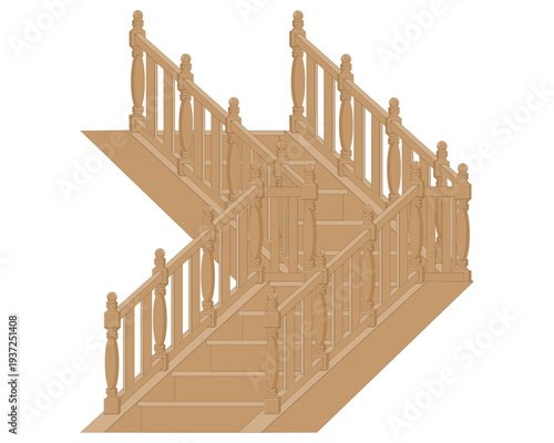 vector illustration design of a classic wooden staircase or balustrade in brown with vertical posts or spindles supporting a handrail or handrail