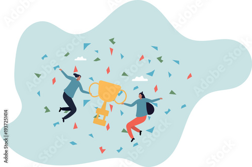 Team success, partnership or teamwork to win business competition, winner or achievement, work together or cooperation.human life and situation.