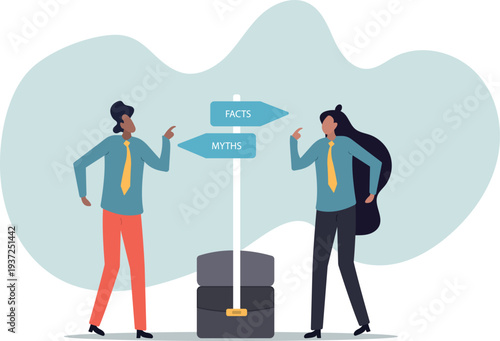 Fact vs Myth, truth or false information to make decision, belief or fiction to choose to believe, trustworthy, fraud or wrong direction.human life and situation.