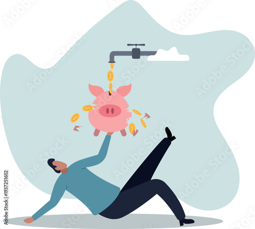 Money leaking, overspending or expense that reducing wealth or saving, fees or debt money loss, bankruptcy or poor, spending concept,human life and situation.