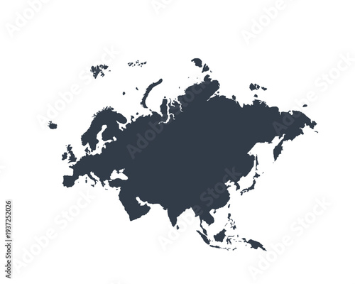 Map of Eurasia, sign silhouette. World Map Globe. Vector Illustration isolated on transparent background. Europe and Asia continent.