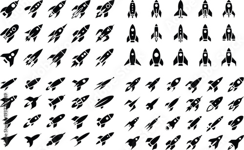 Set of 40 rocket ship icons vector