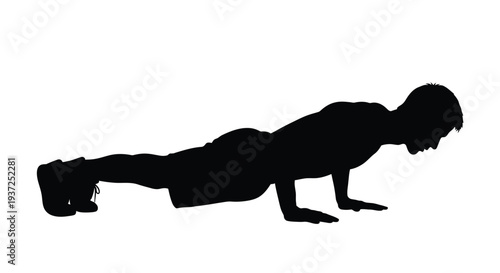 A person performing a push up exercise in a stark silhouette