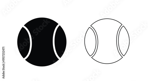 Two tennis ball depictions one solid and one outlined silhouette