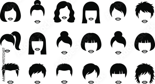 Women hairstyle and haircut icon set featuring female hair fashion style beauty salon haircut silhouette collection