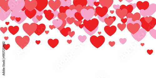Seamless vector illustration of red and pink hearts on a white background for a romantic Valentine's Day card design with a celebratory love pattern and wedding holiday symbols