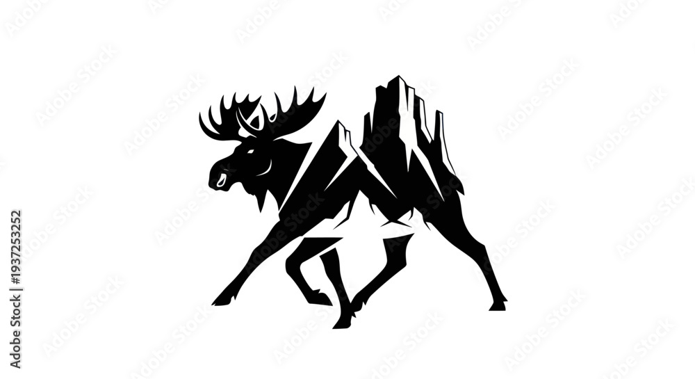 Obraz premium Moose and mountain silhouette design
