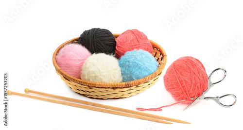 Still Life of Knitting Supplies with Vibrant Yarn and Silver Scissors