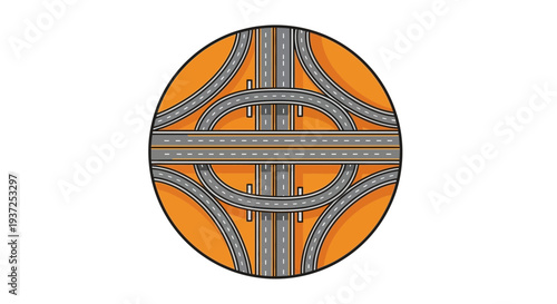 Abstract Highway Interchange Depicted Within a Symmetrical Circle on a Clean Background