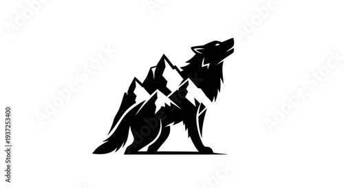Wolf silhouette howling mountain design