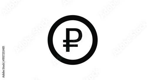 Russian ruble symbol within a circle a stark black silhouette
