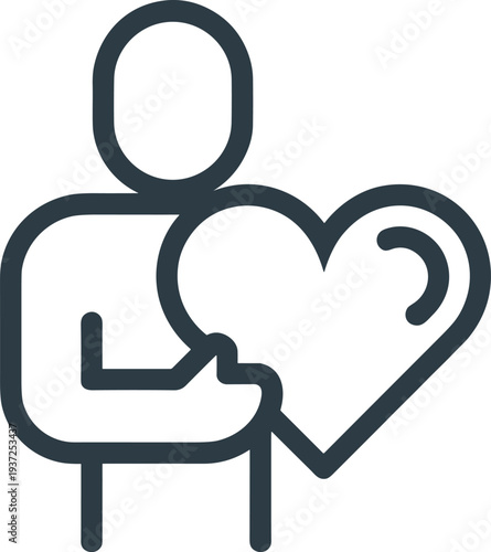 Compassion care icon, person holding heart, love symbol, emotional support illustration, healthcare empathy, charity kindness, wellbeing concept, humanitarian compassion design