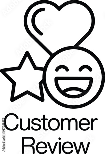 Customer review icon, feedback symbol, rating graphic, satisfaction illustration, positive evaluation design, service endorsement logo, black and white