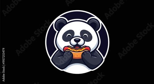 Cartoon panda eating hot dog