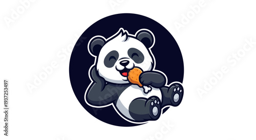Cartoon panda enjoying fried food