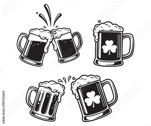 Set of 4 St. Patrick's Day beer mug icons vector