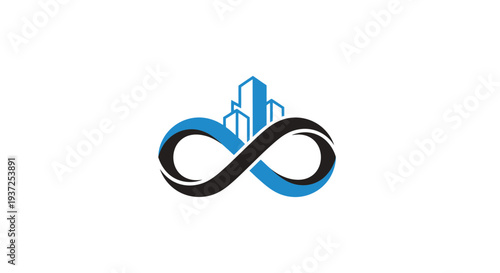 Abstract Infinity Symbol with Buildings Representing Enduring Urban Development