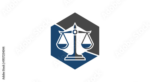 Abstract Justice Scales Emblem Within a Geometric Hexagon Symbol Graphic Element Design