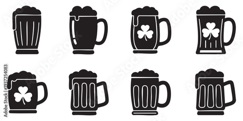 Set of 8 beer mug for st patricks day icons vector