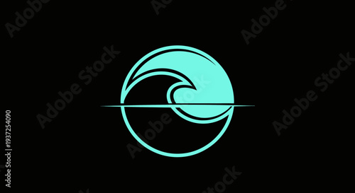 Abstract Ocean Wave Graphic Design in Cyan Color and Black Background Minimalist Logo