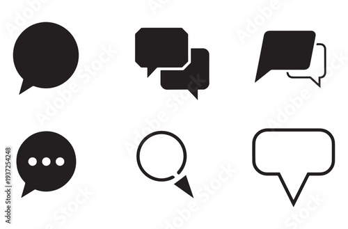 Set of various black and white vector speech bubble and chat balloon icons isolated on transparent background for design