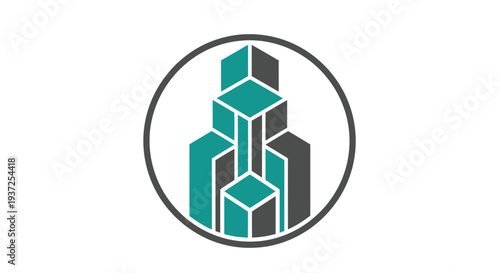 Abstract Modern Building Icon, Geometric Design, Architectural Symbol in a Circle Shape
