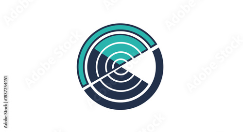 Abstract Radar System Icon Design in Turquoise and Navy, Isolated on White Background