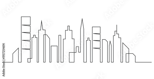 Abstract modern House City Skyline continuous one-line art drawing Vector illustration
