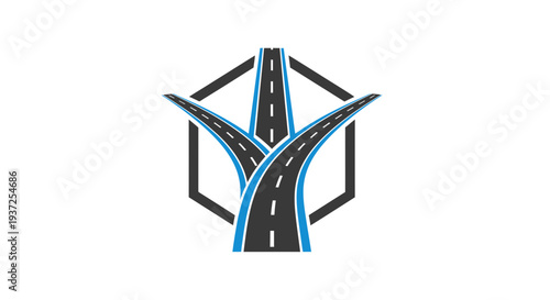 Abstract Roads Convergence and Transportation Logo within Geometric Frame Design