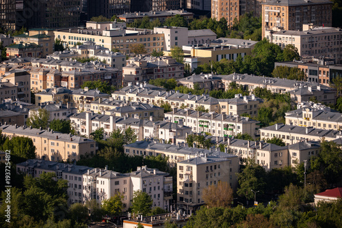 Photography Moscow residential district panorama featuring Soviet-era Khrushchevka buildings