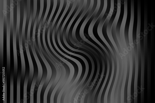 Canvastavla A grayscale image featuring a wavy pattern of black and gray stripes on a dark b