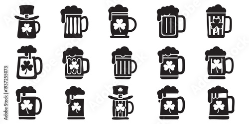 Set of 12 St. Patrick's Day beer icons vector