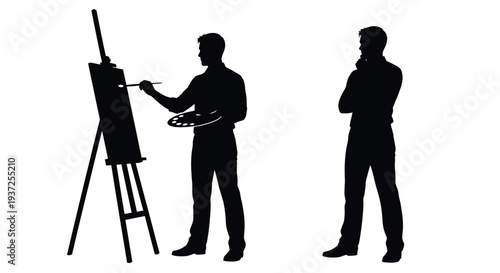 Artist painting and thinker pose a dramatic black silhouette
