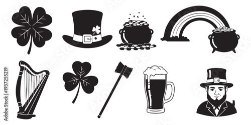 Set of 9 St. Patrick's Day icons vector