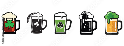 Set of 5 St. Patrick's Day beer mug icons vector