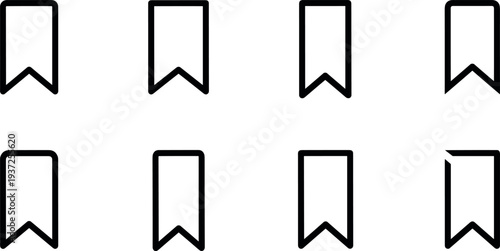Bookmark ribbon icons collection, page marker symbols, simple outline bookmark labels for books documents vector set